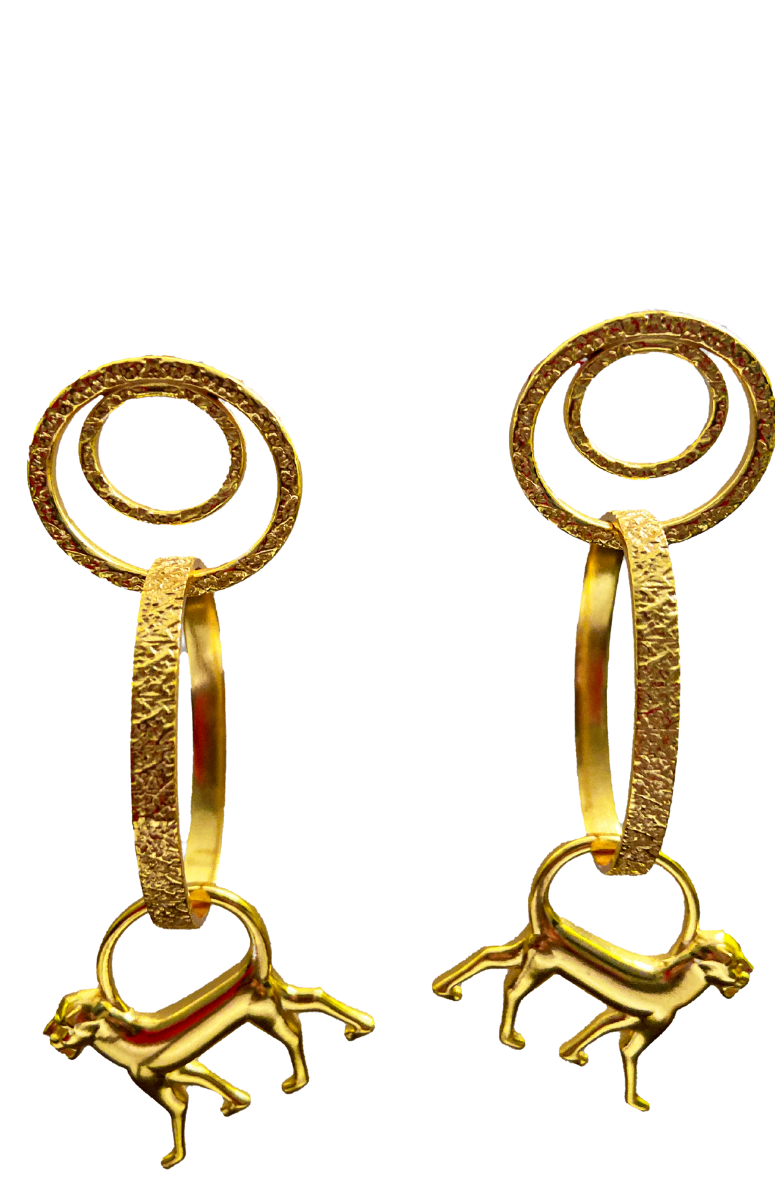 Bonoselulu Triple Hoop Leopard Drop Earrings (Hammered) - PREORDER