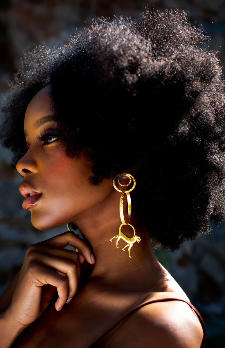 Bonoselulu Triple Hoop Leopard Drop Earrings (Hammered) - PREORDER