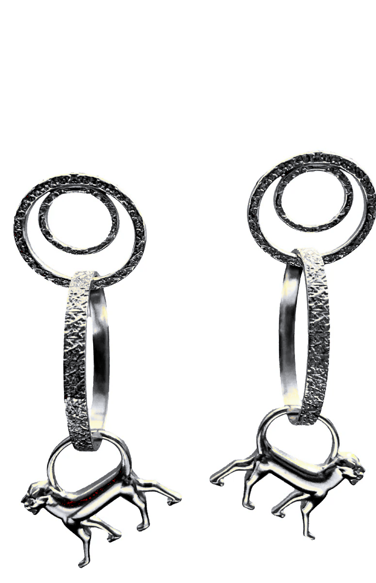 Silver Bonoselulu Triple Hoop  Leopard Drop Earrings
