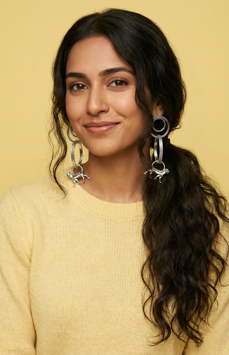 Silver Bonoselulu Triple Hoop  Leopard Drop Earrings