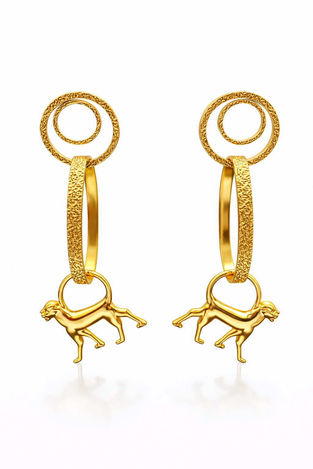 Bonoselulu Triple Hoop Leopard Drop Earrings (Hammered)