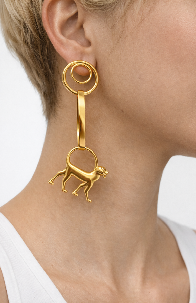 Bonoselulu Triple Hoop Leopard Drop Earrings (Glossy)