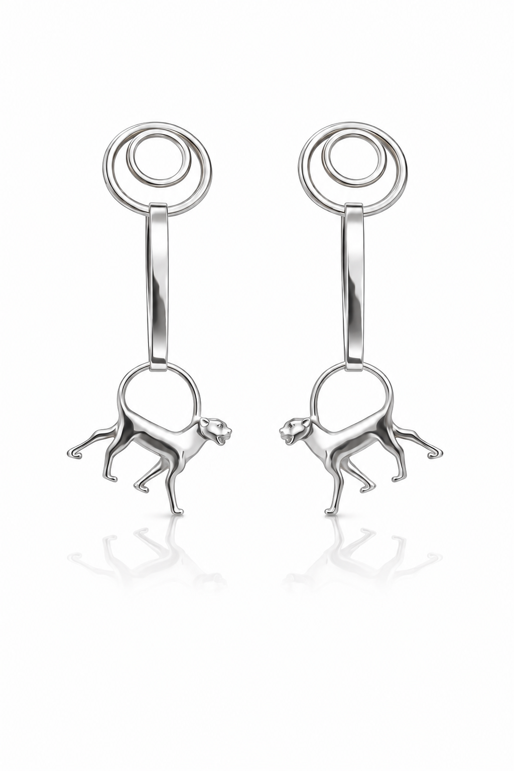 Silver Bonoselulu Triple Hoop  Leopard Drop Earrings (Glossy)