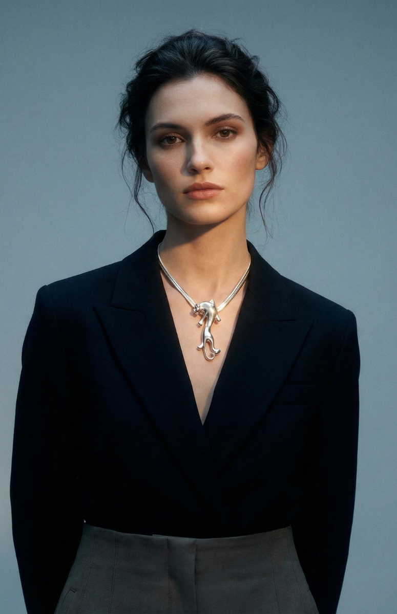 Collier léopard Omolola argenté