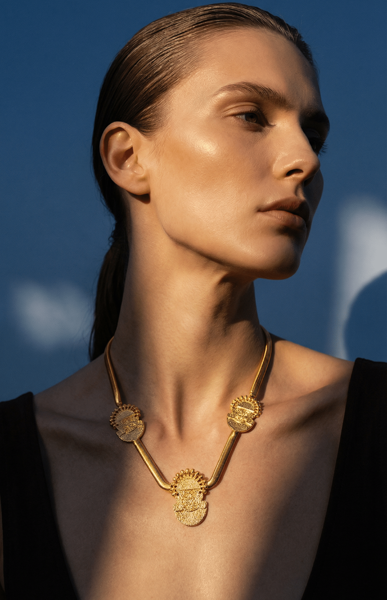 Zena Triple Idia Mask Collar Necklace