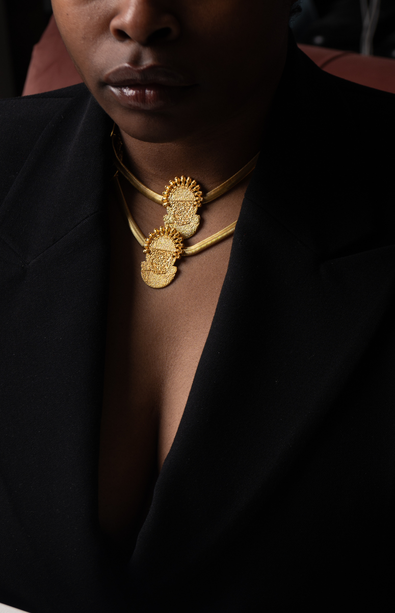 Zena Triple Idia Mask Collar Necklace