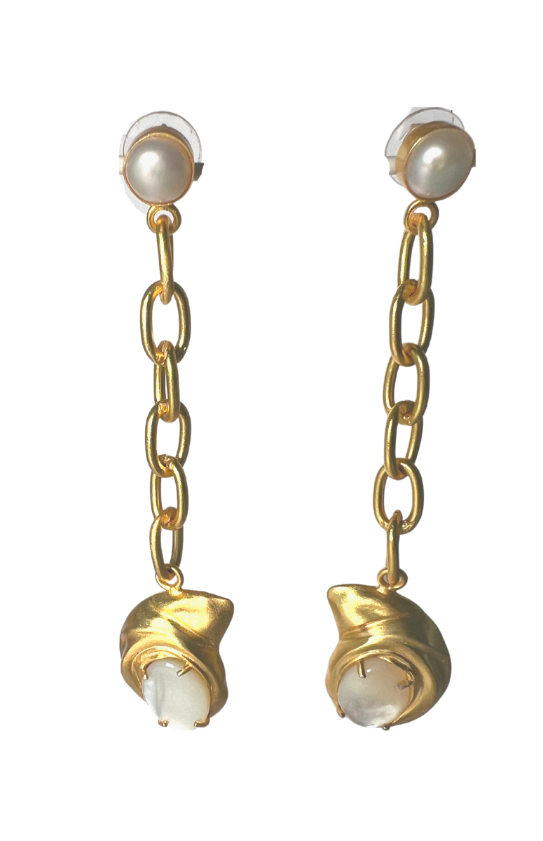 Olajumoke 'Gele' Chain & Pearl Drop Earrings