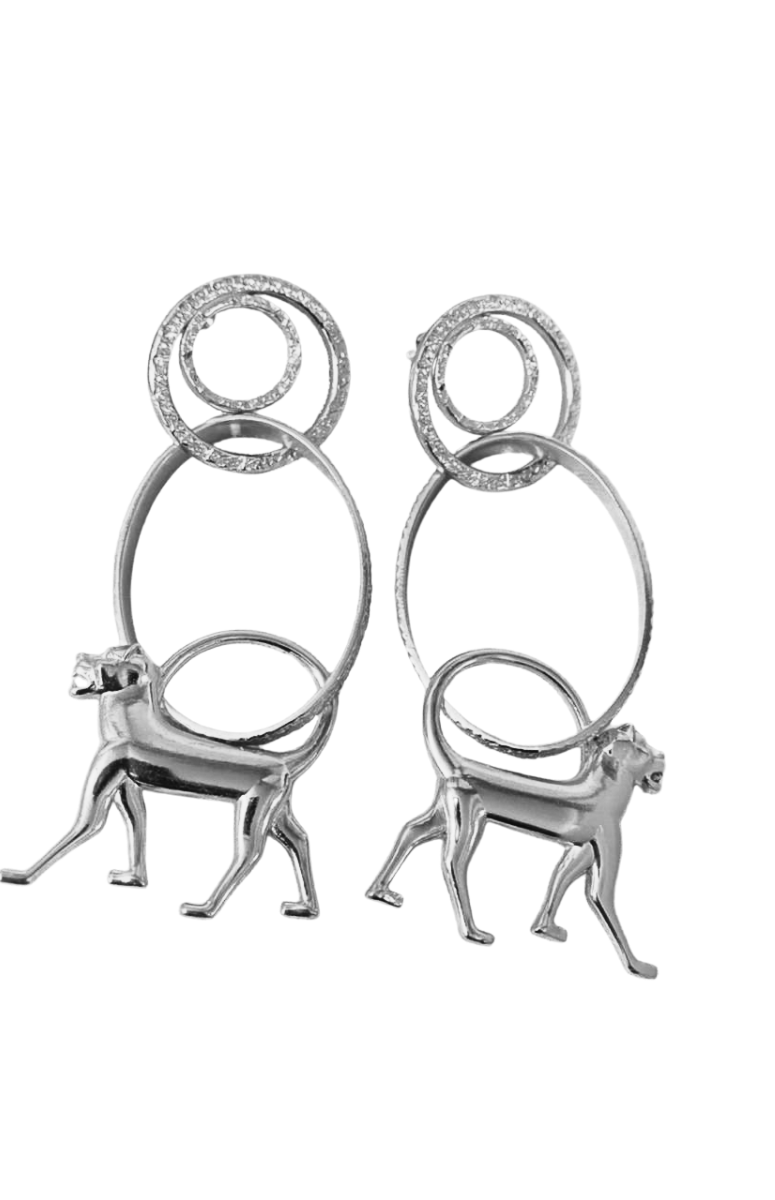 Silver Bonoselulu Triple Hoop  Leopard Drop Earrings
