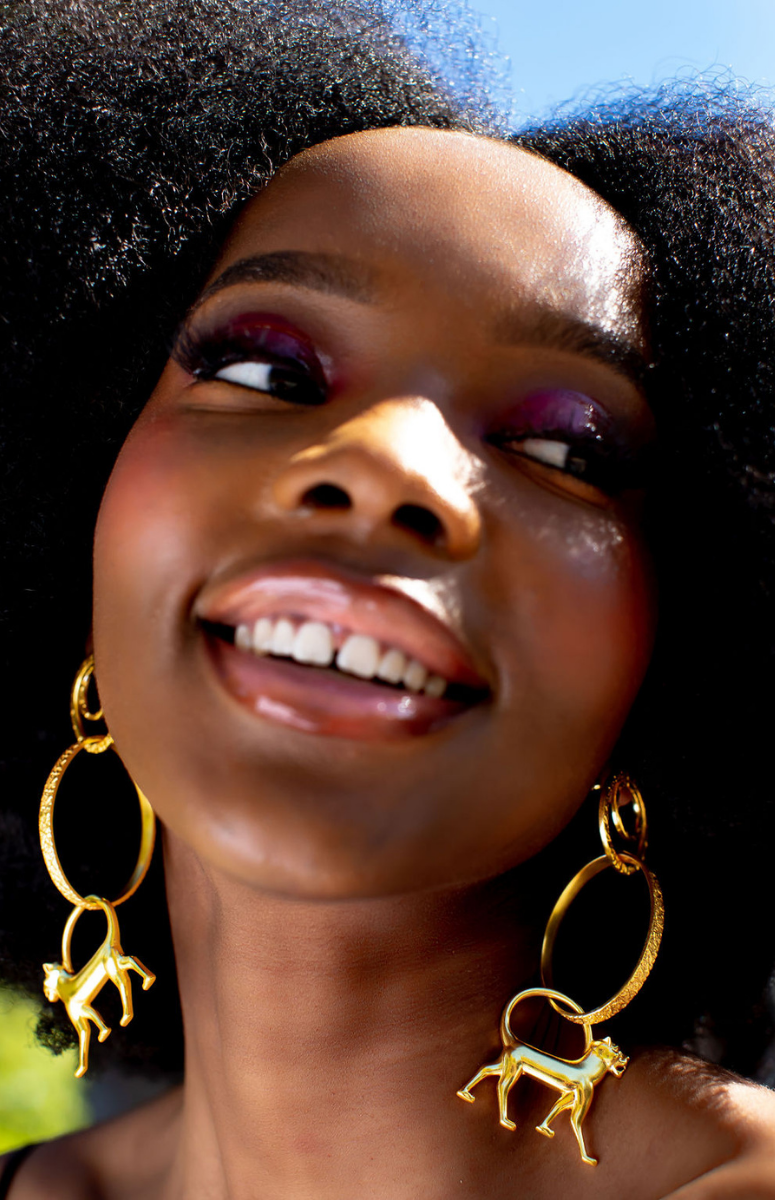 Bonoselulu Triple Hoop Leopard Drop Earrings (Hammered)